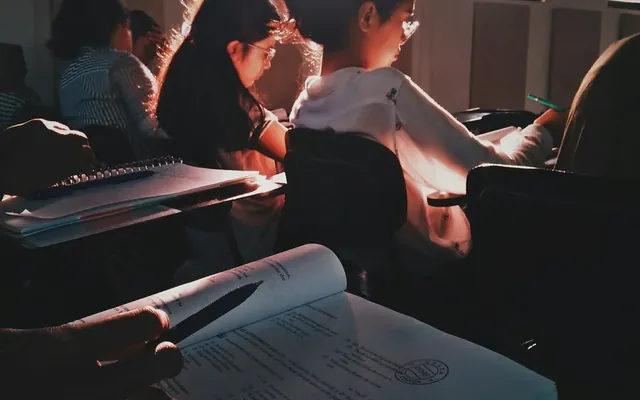 Student during an online lesson at a desk